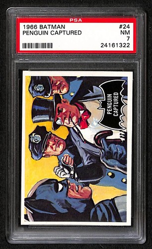 1966 Topps Batman Black Bat #24 Penguin Captured — PSA 7