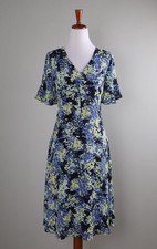 TALBOTS $129 V-Neck Crepe Floral Lined Flutter Cuff Swing Dress Size 4