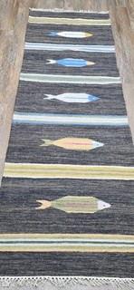 Turkish Bohemian Rug (Tree Of Life)Fish Design Turkish Rug Hand Made 2.5x8 Ft