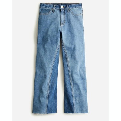 J. Crew 27 slim wide leg high rise two tone patchwork jeans with raw hem