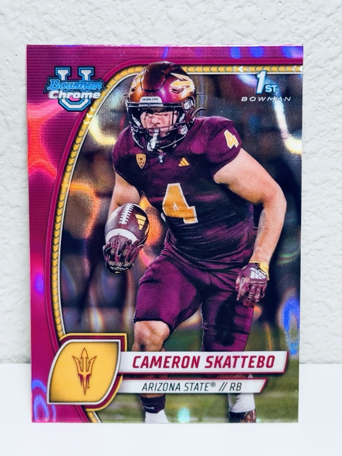 2024 Bowman Chrome U Cam Skattebo 1st Bowman Pink Lava Refractor #37 Giants ASU
