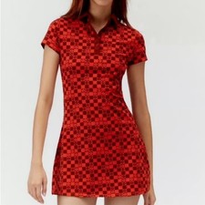 Urban Outfitters Polo Skater Dress Womens XS Orange Brown Checkered