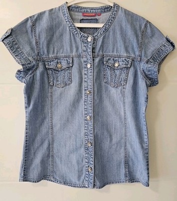 Jeanshemd Kurzarm INDISKA hellblau Gr. 42 Xl silberne Knöpfe top Zustand 