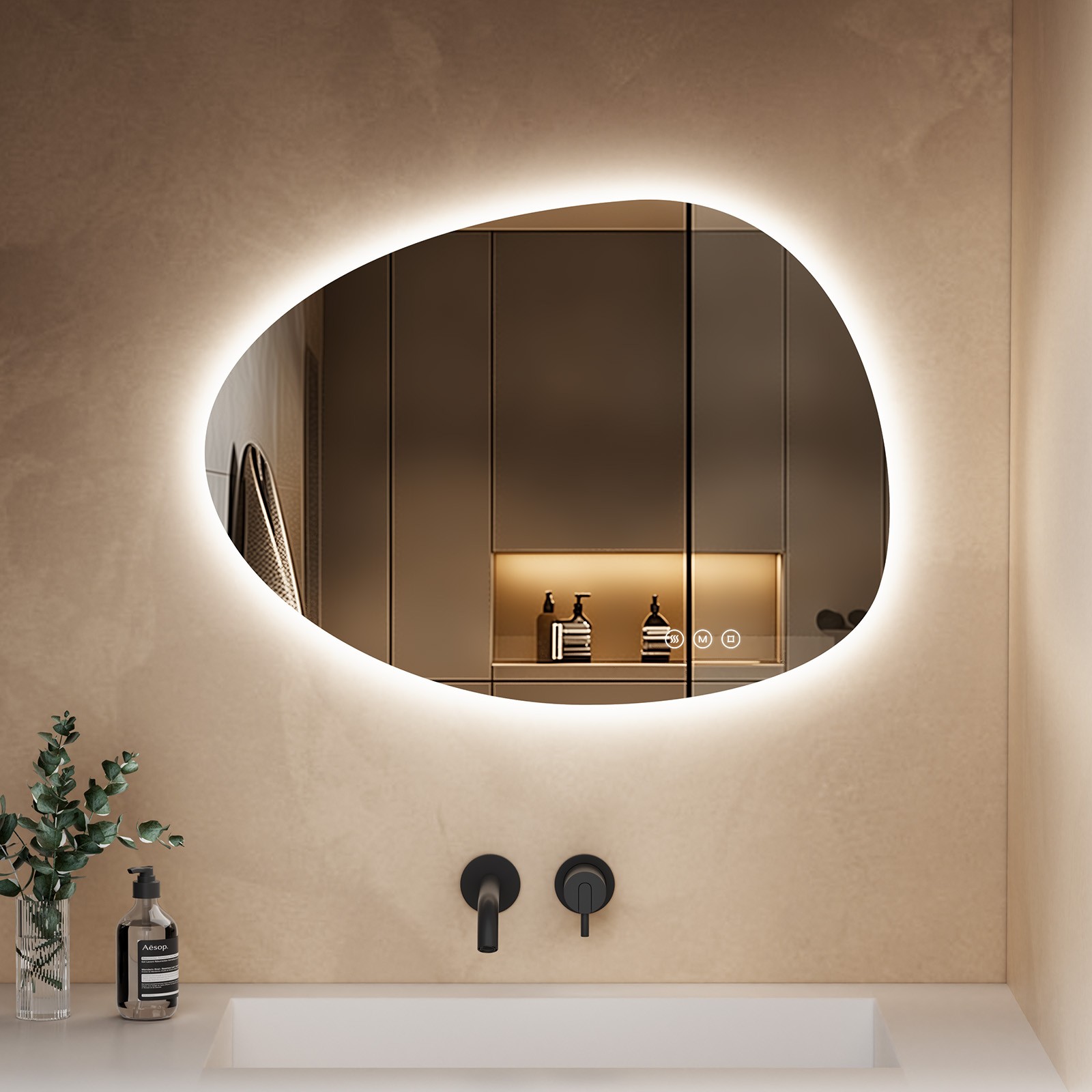 S'AFIELINA Irregular Bathroom Mirror with LED Lights 3 colors Dimmable Demister