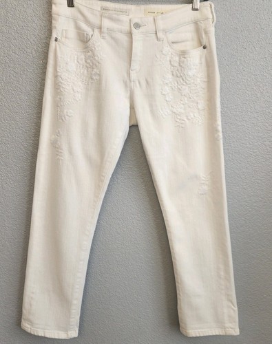 Anthropologie Pilcro And The Letterpress bestickte Blumen Jeans weiß 28 P - Bild 5 von 20