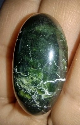 Black Green Nephrite Jade Cabachon Oval Shape Rare