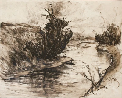 Landschaft Bach mit Steilufer 1920er Zeichnung mit Aquarell 39 x 49 cm Paul Groß - Bild 1 von 4