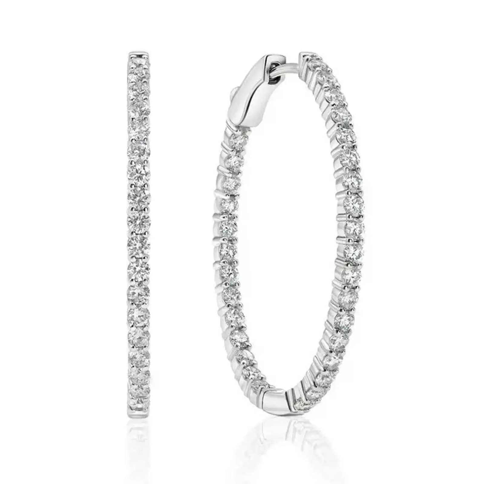 Round Lab Grown Diamond Inside Out Oval Hoop Earrings 14K White Gold 1.96Ctw