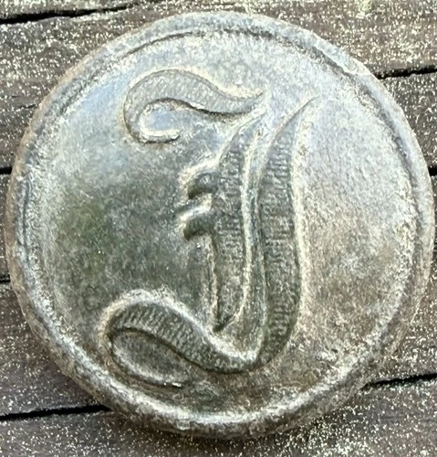 Original Civil War Confederate Script "I" Infantry Coat Button (Face Only)