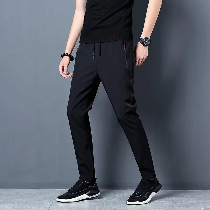Мужские повседневные брюки прямой Slim Fit эластичный пояс бегун корейский классический синий Bl - Изображение 3 из 4