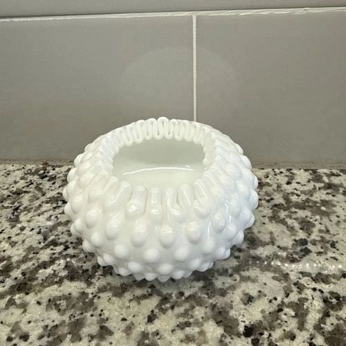 Fenton Hobnail Milk Glass Bowl. Small Crimped Edge Trinket Or Candy Dish. 4.5”