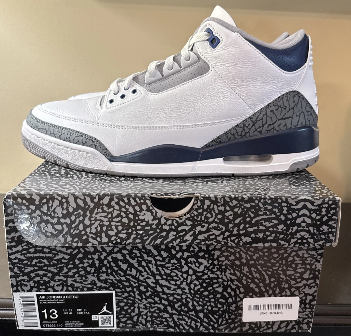 Nike Air Jordan 3 Retro CT8532 140 bianco marina di mezzanotte taglia 13