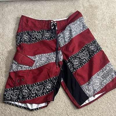 Y2K Vintage Billabong Skulls Paisley Surf Embroidered Board Shorts Mens Size 31