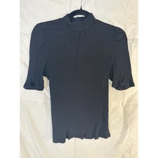 W5 Black Ribbed Mock Neck Puff Sleeve Top XL