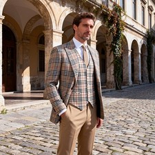 Men's Wedding Plaid Suit Vest Pant Slim Fit New Fashional Spring Summer Suits