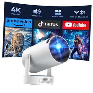 Mini Projecteur avec WiFi et Bluetooth, 4K Support film portable blanc