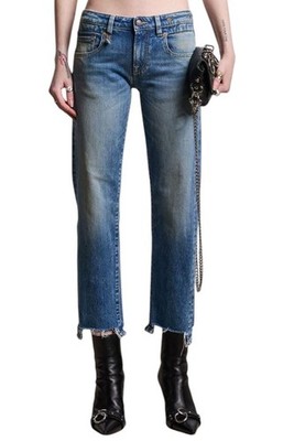 R13 Boy Straight W Rips Damen Jeans 29 Jasper Stretch Niedrig Bund Gekürzt Blau