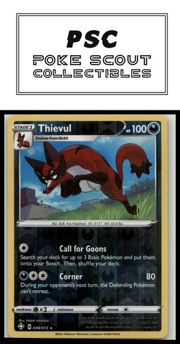 SWSH01: Sword & Shield Base Set #126/202 Thievul Reverse Holo - Picture 1 of 2
