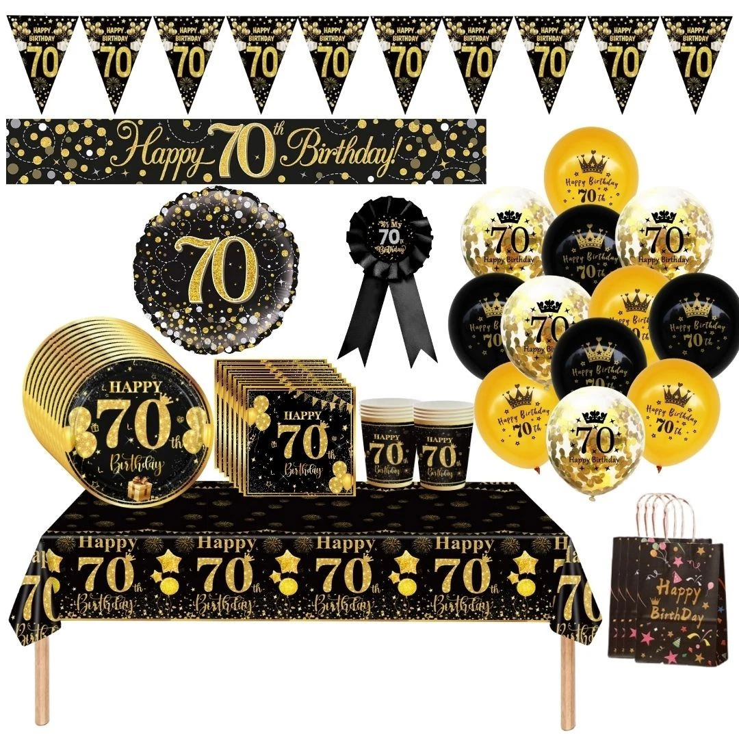 Striscione Olografico 70° Compleanno - Nero E Oro - 3,9 Metri Per Decorazioni Festa - 4