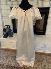 Vintage Bert Yelin for Iris Ivory Lace Satin Maxi Nightgown Victorian Romantic S
