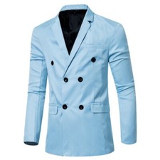 Mens Blazer Coat Slim Fit Lapel Jacket Double Breasted Plain Formal Dress Groom