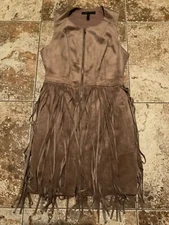 BCBG MAXAZARIA FAUX SUEDE  BROWN FRINGE WESTERN COWGIRL DRESS (SIZE 4 )