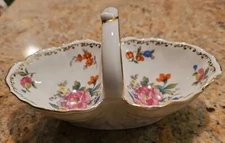 Noritake Dresolina China Handle Bowl Basket Candy Nut Divided White Multi Floral