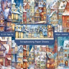 Christmas Winter Snowy Buildings Town Scrapbook Card Journal Craft Paper