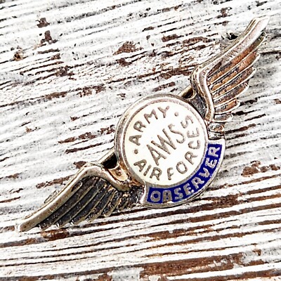 VINTAGE ARMY AIR FORCES OBSERVER WINGS STERLING SILVER 925 BROOCH PIN ...
