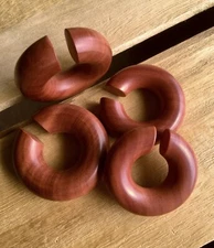 PAIR Saba Wood Hoops Hanger Plug Gauge Tunnel Spiral Taper Organic Earrings