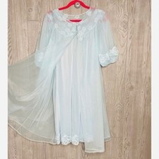 vintage 1950 kayser nightgown and robe set double layer tulle chiffon lace sleep