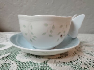 Lenox Butterfly Meadow Tea Cup & Blue Saucer Set Light Blue Butterfly Handle