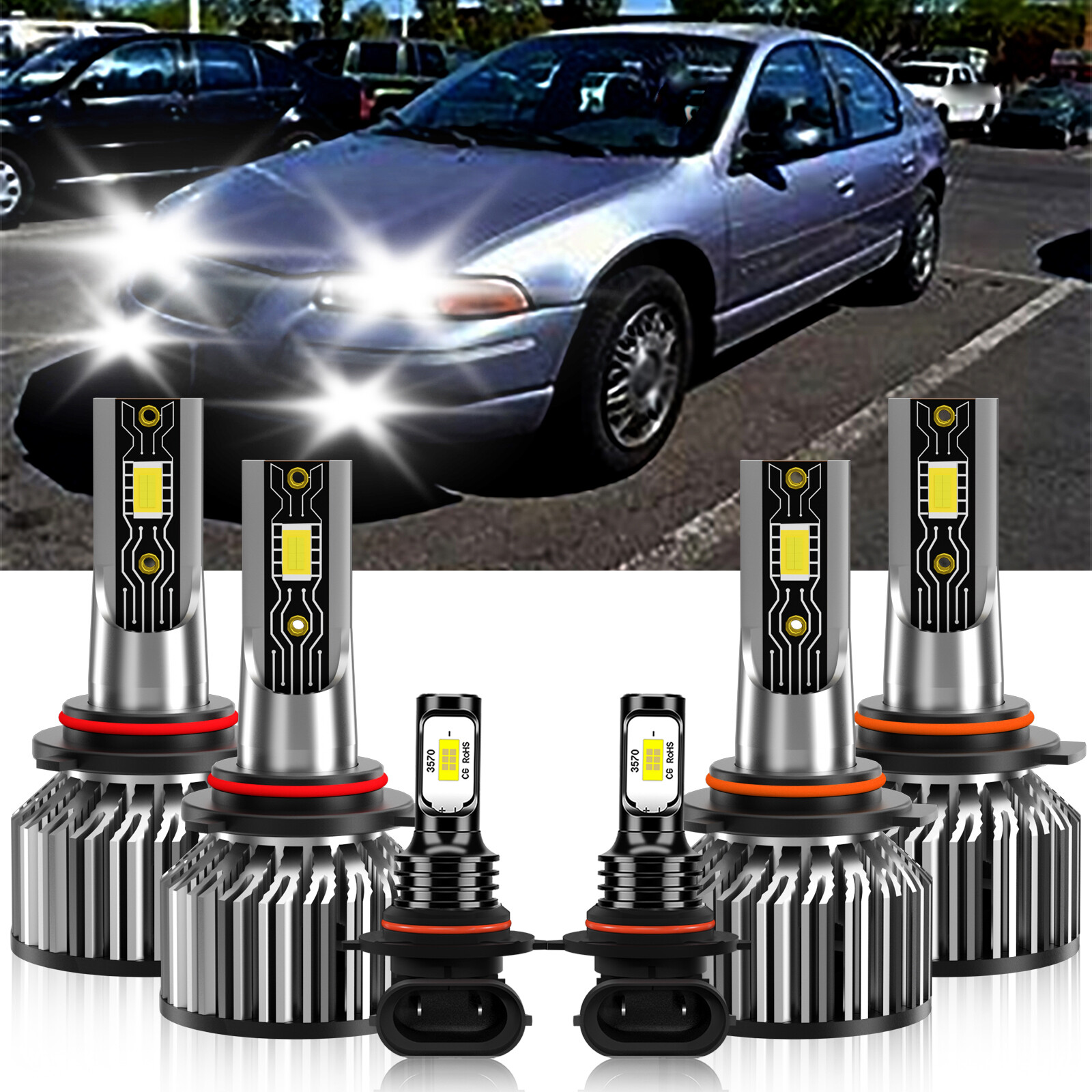 Combo LED Headlight Bulbs Fog light 9005+9006+9145 For Chrysler Cirrus 2007-2009