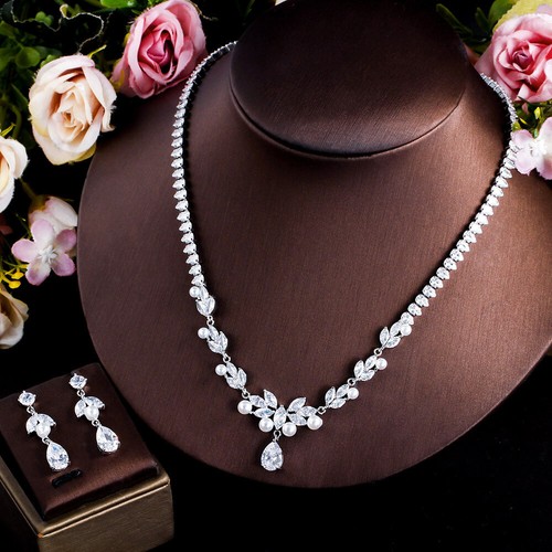 Crystal Necklace Earrings Statement Jewelry Set Bridal Wedding Party Gifts Women - Picture 219 of 336