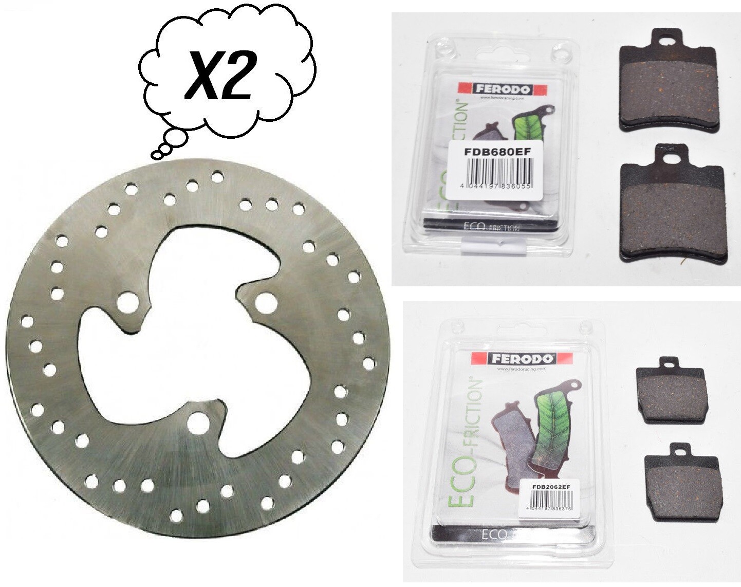 2 Brake Discs + Front + Rear Brake Pads Yamaha Aerox 50 2008 190X58X4 ...