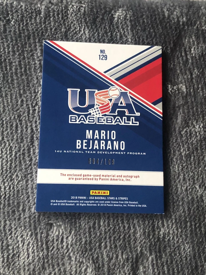 2018 USA Baseball Stars & Stripes Jerseys Blue Ink /199 Mario Bejarano #129 Auto - Image 2 of 3