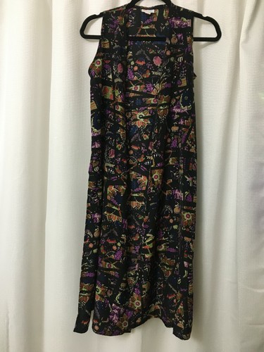 LuLaRoe Long Duster Vest Black Multi-color Size XS A5 - Picture 5 of 7