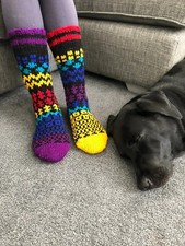 Hand Knitted Mismatched Wool Socks Odd Patterned Boot Sofa Bed Welly Lounge