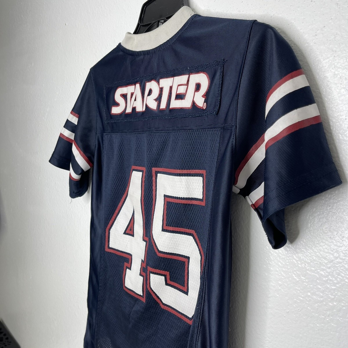 VINTAGE STARTER FOOTBALL JERSEY BOYS Large DOUBLE SIDED #45 NAVY