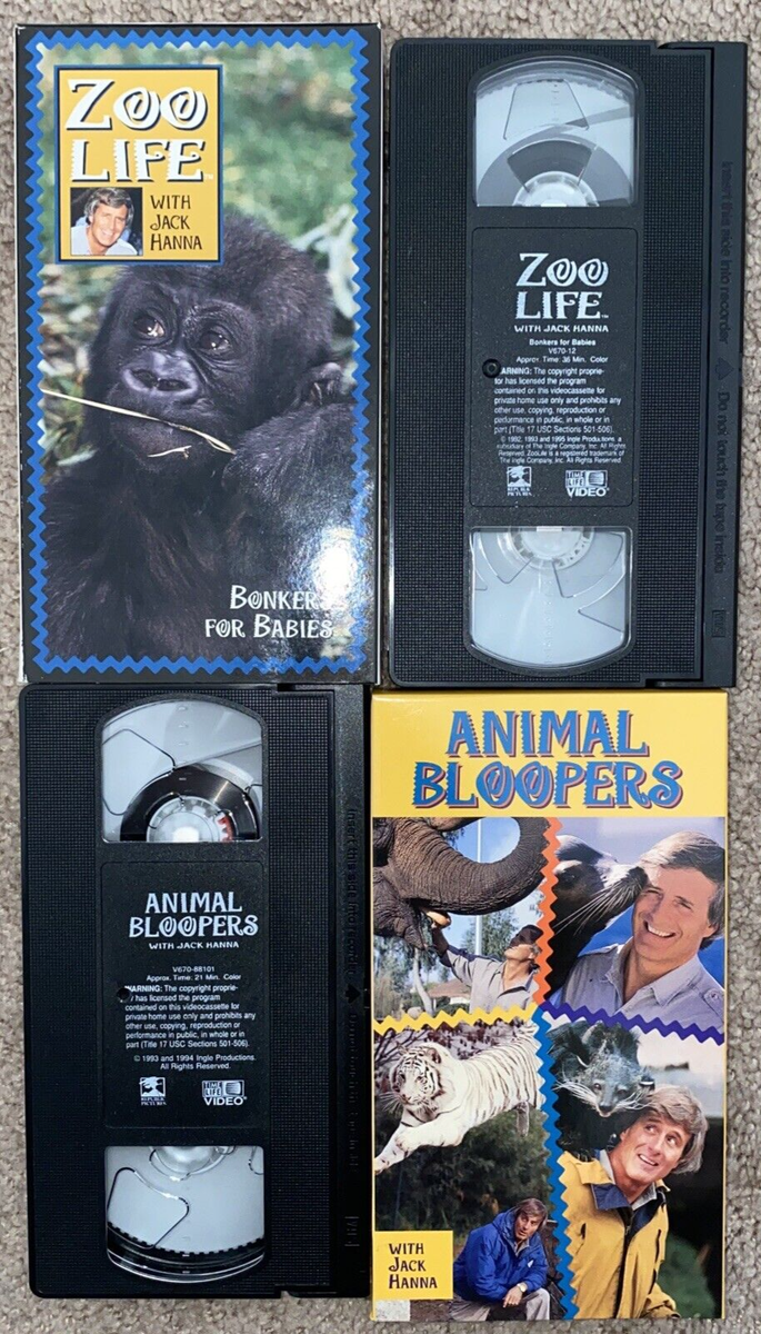 VHS Lot Jack Hanna Zoo Life Animal Bloopers Tapes 90s Educational