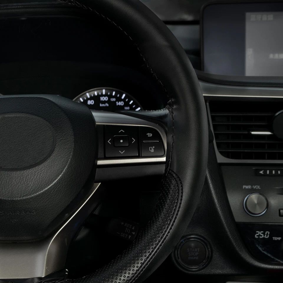 15'' Black Car Hand Sew Steering Wheel Cover DIY GENUINE UFL Leather Non Slip - Image 4 of 4