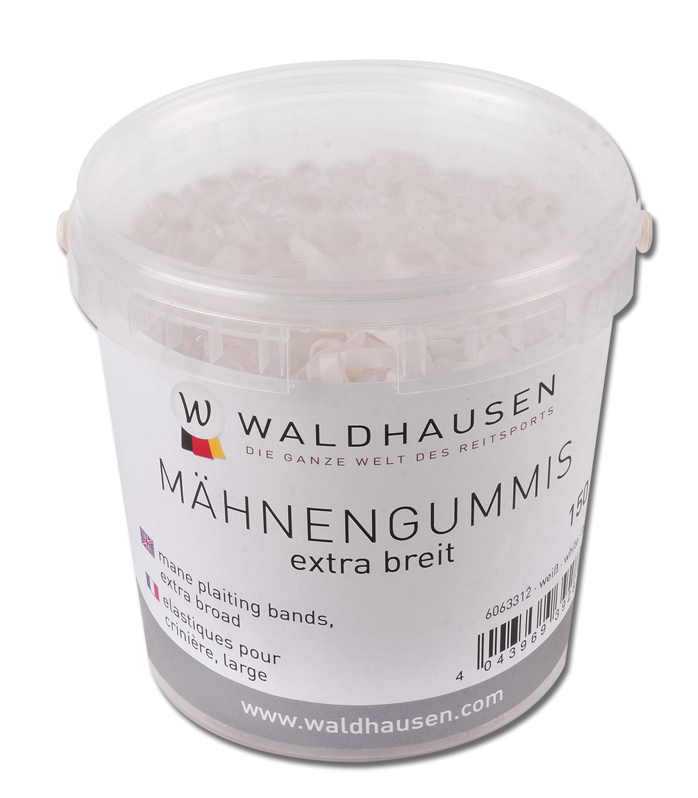 Waldhausen Mähnengummis extra breit in Eimer, transparent 150g
