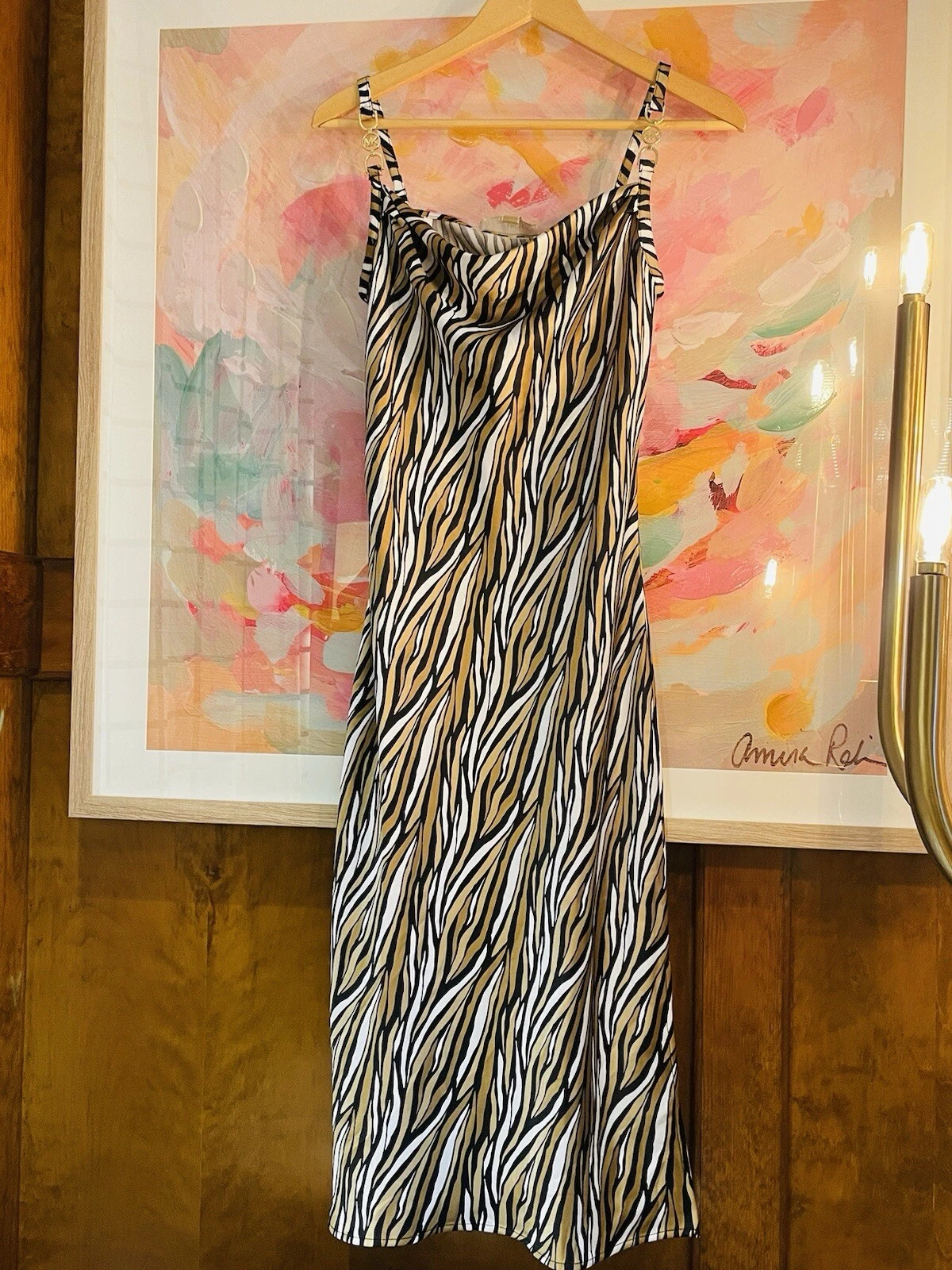 Abito slip Michael Kors nero bianco e oro taglia S nuovo con etichetta vendita al dettaglio 110€