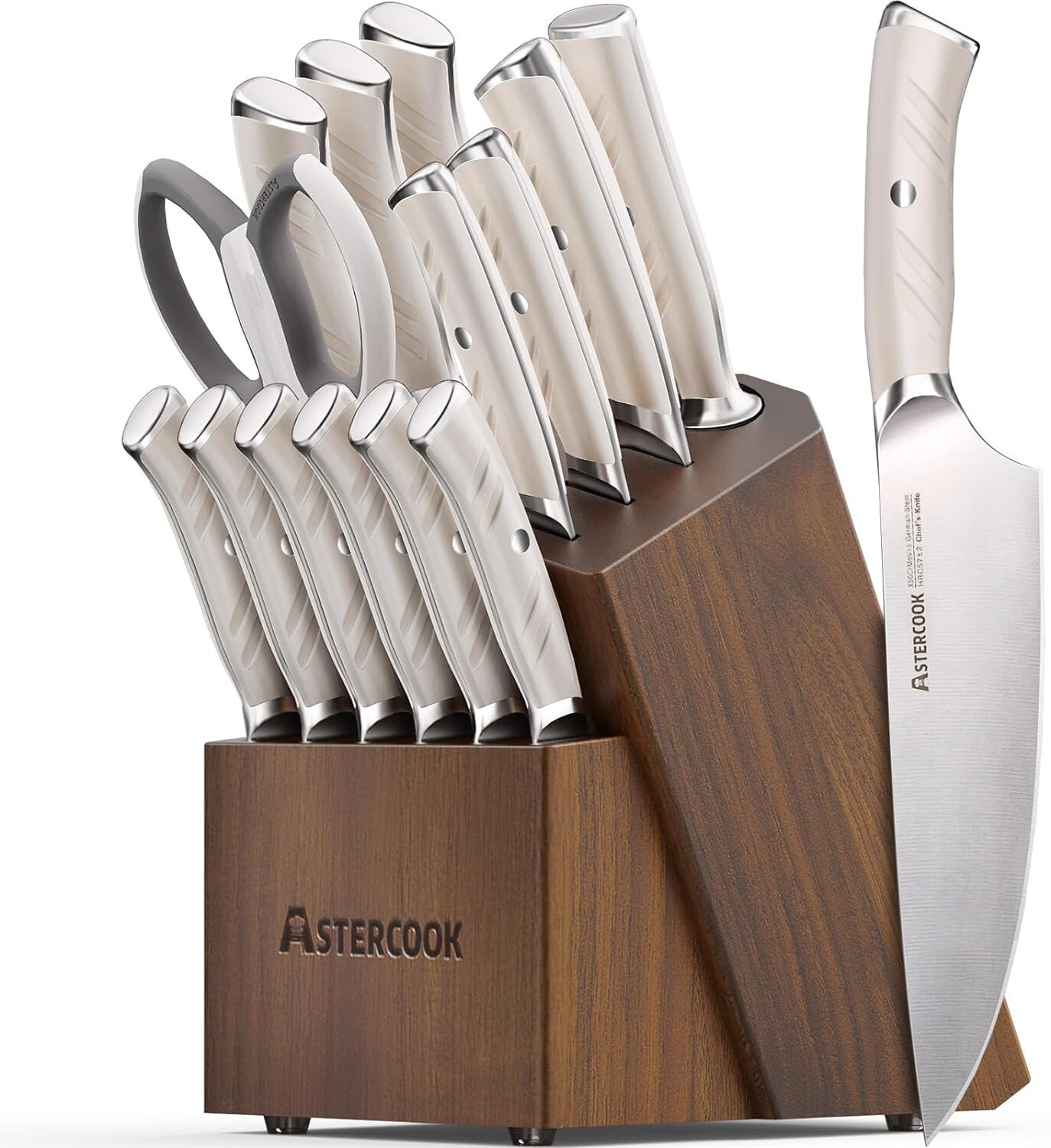 Knife Set,  15 Pcs Luxurious Kitchen Knife Set with Block, High Carbon German-image