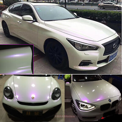 50FT Flat WH PUR Chameleon Full Car Vinyl Wrap Pearl Metal Hood Roof Sticker BO