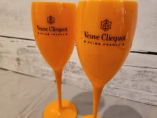Veuve Clicquot Yellow Label Acrylic Champagne Glasses Orange x 2 New