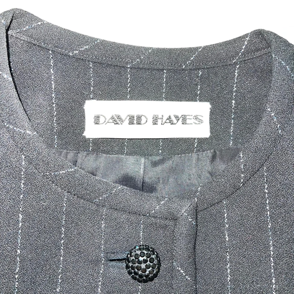 Traje David Hayes Mujer Vintage Talla 8 Negro Lana Crepé Hilo Plateado Metálico Foto 4 de 4