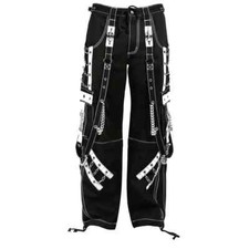 Men Goth Punk Black  White Bondage Trip Pant Chain Techno Rock Punk Shorts/USA