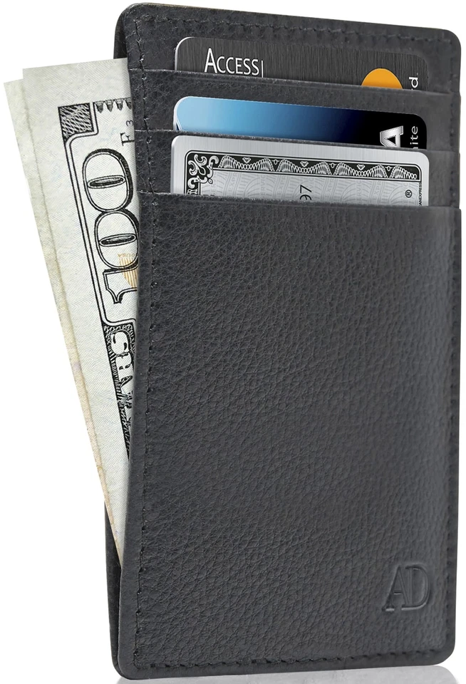Genuine Leather Slim Card Holder For Men - Minimalist Mens Wallets RFID Blocking