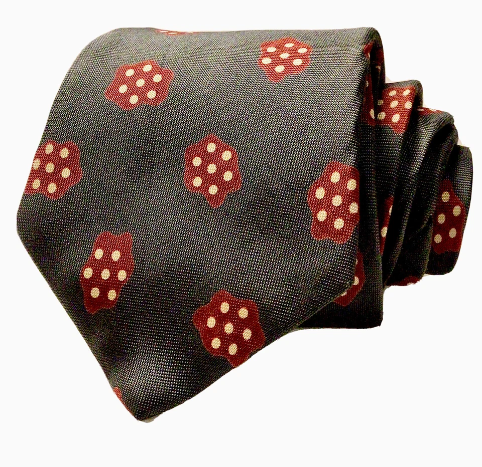 "Corbata Henry Grethel de colección 3"" de ancho gris con flores rojas y rosas abstractas 100 % seda EE. UU." Foto 3 de 4